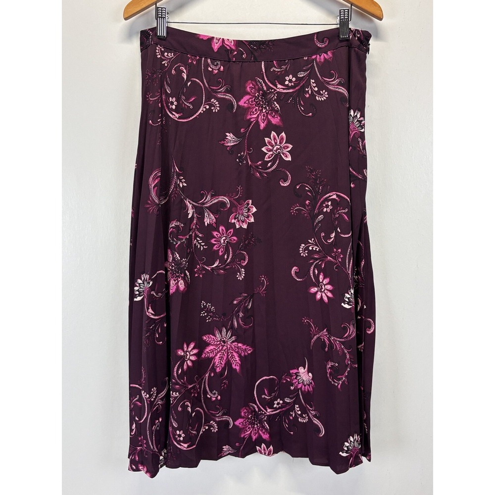 Chicos Floral Woven Pleated Midi Skirt Sz 2 US 12 VGUC Pink Purple